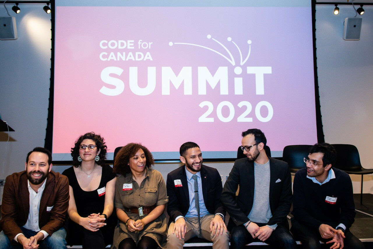 Six members of the Code for Canada team pose at our 2020 Summit.
