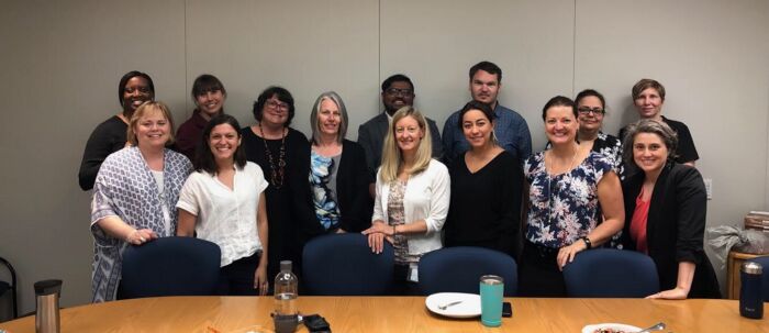 Meeting with the whole NextGen Travel team on our first day of work! Left to right: Giselle, Jennifer, Stephanie, Maddy, Emily, Alison, Ali, Andrea, Daniela, Mike, Kim, Mojgan, Robyn, Constanza.