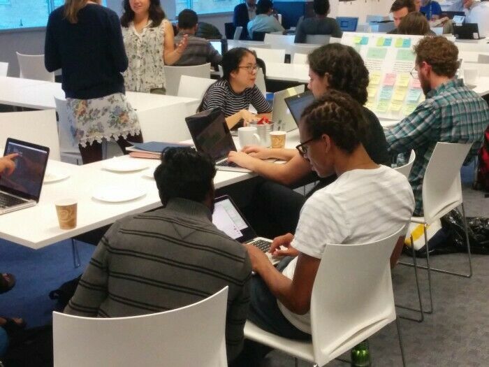 The BikeSpace team works on their project during a Civic Tech Toronto hacknight in 2018. (Photo courtesy of Civic Tech Toronto)