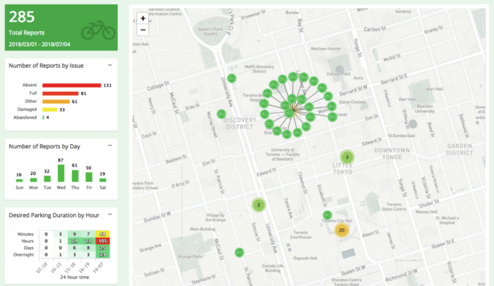BikeSpace’s “dashboard” feature maps out where bike parking issues are reported in real time.