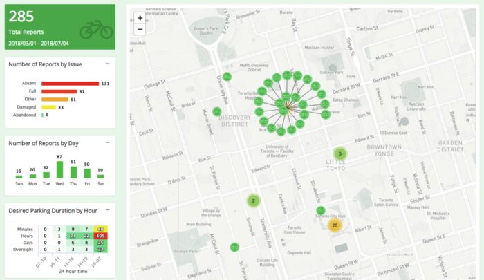 BikeSpace’s “dashboard” feature maps out where bike parking issues are reported in real time.