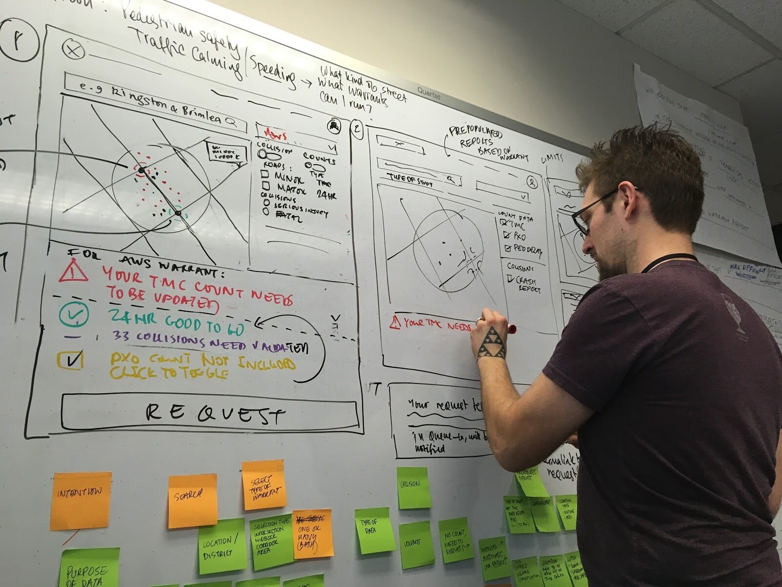 Evan Savage, lead developer on MOVE, writing on a whiteboard