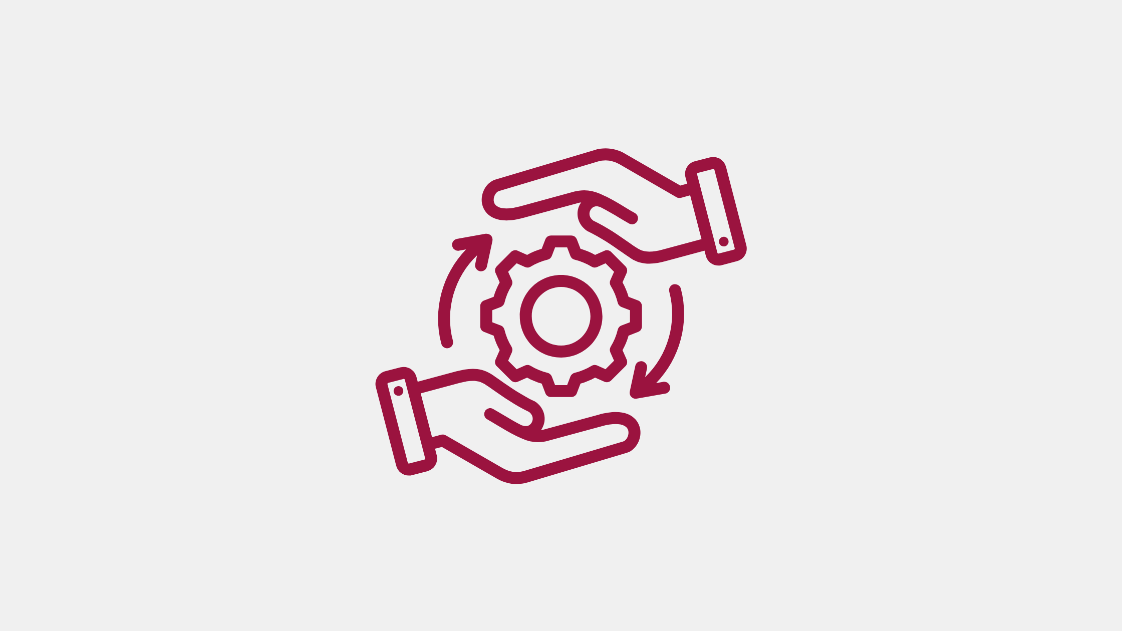 Icon of two hands around a gear with circular arrows