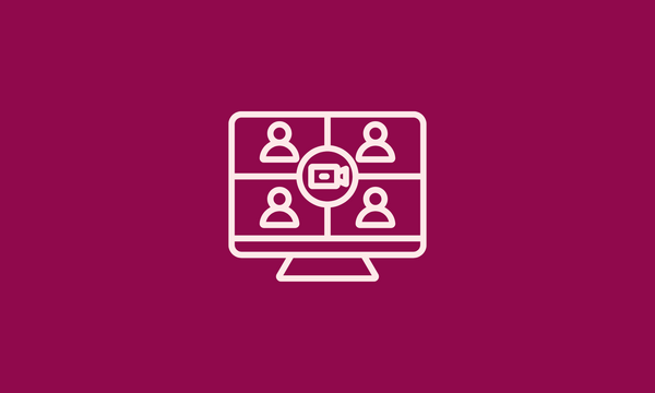 Icon of a computer screen with 4 human figures on a video call