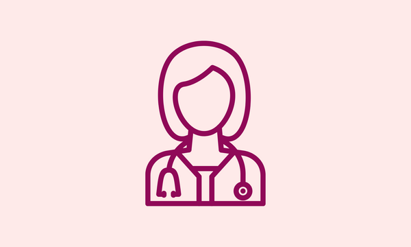A person with a stethoscope icon on a white background