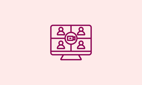 Icon of a computer screen with 4 human figures on a video call 2