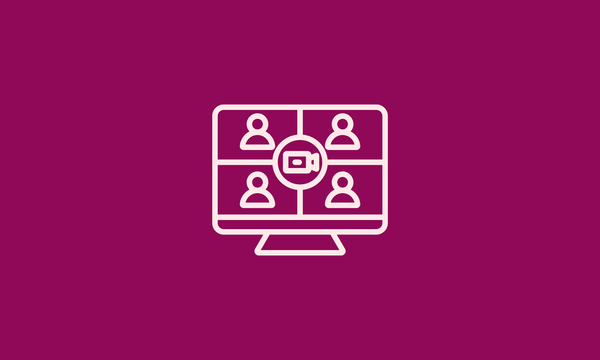 Icon of a computer screen with 4 human figures on a video call