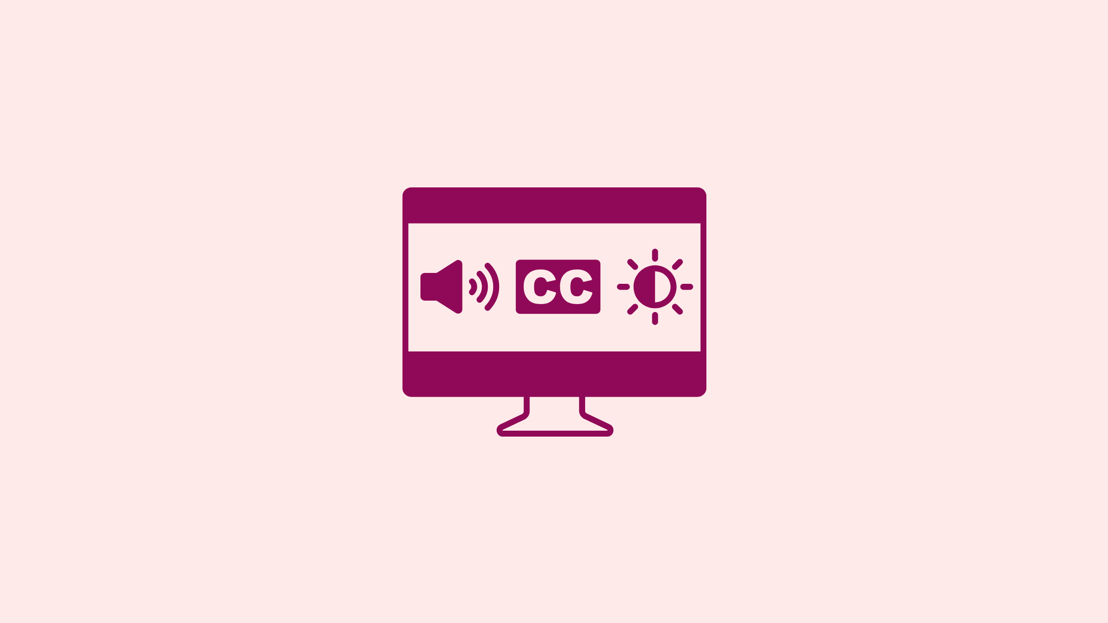Icon of a checklist of a computer monitor with a volume icon CC icon and brightness icon